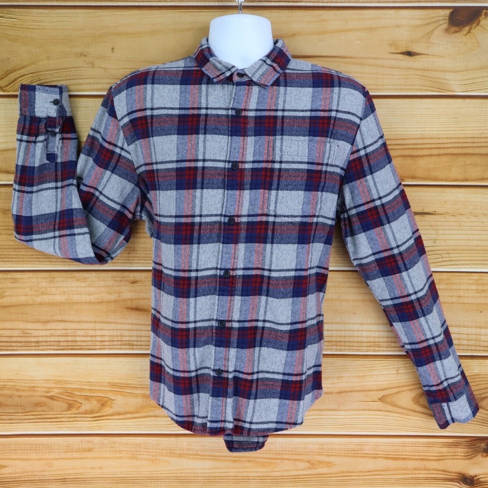 Forever 21 Casual‎ Flannel Button Up Shirt Mens Size L Gray Plaid Cotton Blend